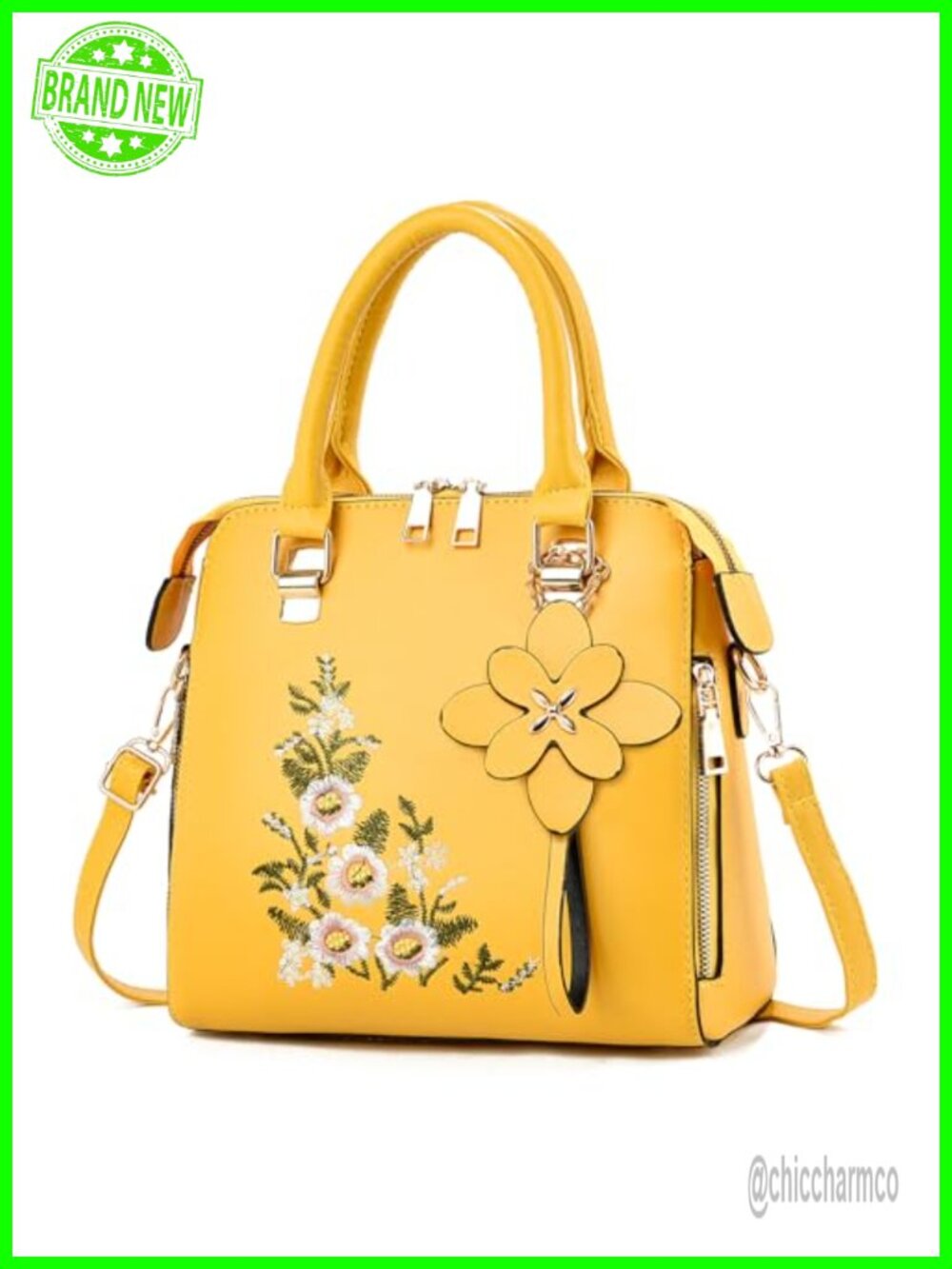 Embroidered Satchel Handbag PU Crossbody Purse